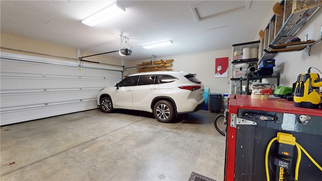 garage with a garage door opener