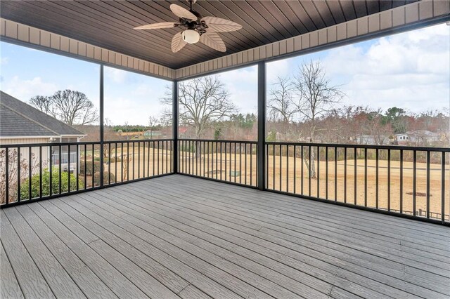 114 Royal Troon, Campobello, SC 29322 - unfurnished sunroom with plenty of natural light, wood ceiling, and a ceiling fan
