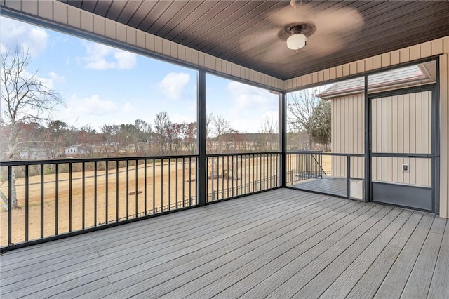 114 Royal Troon, Campobello, SC 29322 - unfurnished sunroom featuring ceiling fan and wooden ceiling
