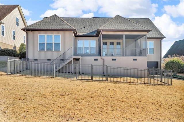 114 Royal Troon, Campobello, SC 29322 - rear view of property with stairs, fence private yard, roof with shingles, and crawl space