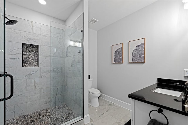 505 Bellhaven Ct, Salem, SC 29676 - bathroom featuring baseboards, toilet, marble finish floor, and a shower stall