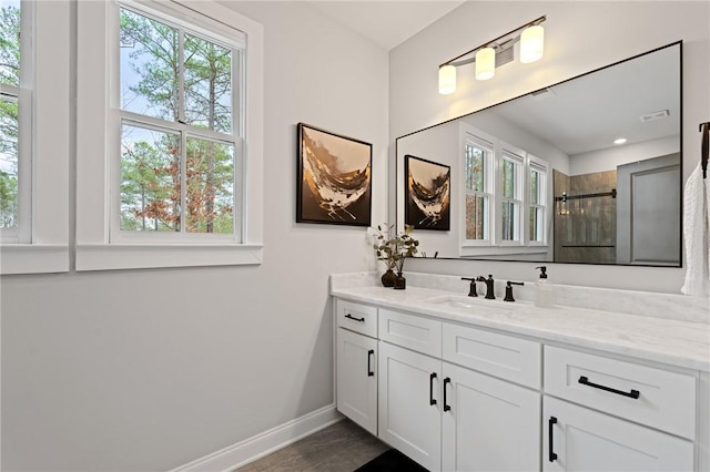 505 Bellhaven Ct, Salem, SC 29676 - full bathroom with a shower stall, vanity, and baseboards