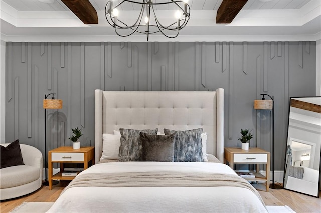 505 Bellhaven Ct, Salem, SC 29676 - bedroom featuring a chandelier, beamed ceiling, and wood finished floors
