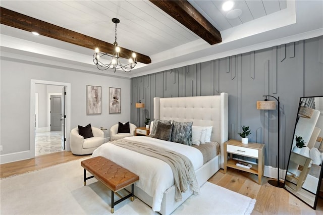 505 Bellhaven Ct, Salem, SC 29676 - bedroom with beam ceiling, light wood finished floors, baseboards, and an inviting chandelier