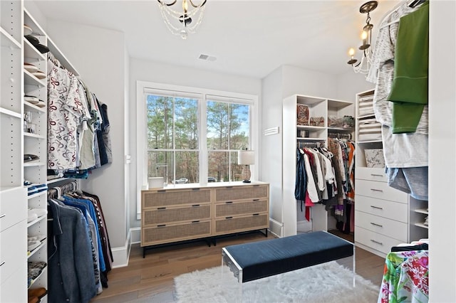 505 Bellhaven Ct, Salem, SC 29676 - walk in closet with a chandelier, visible vents, and wood finished floors