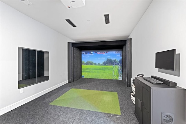 505 Bellhaven Ct, Salem, SC 29676 - recreation room featuring baseboards, golf simulator, and carpet