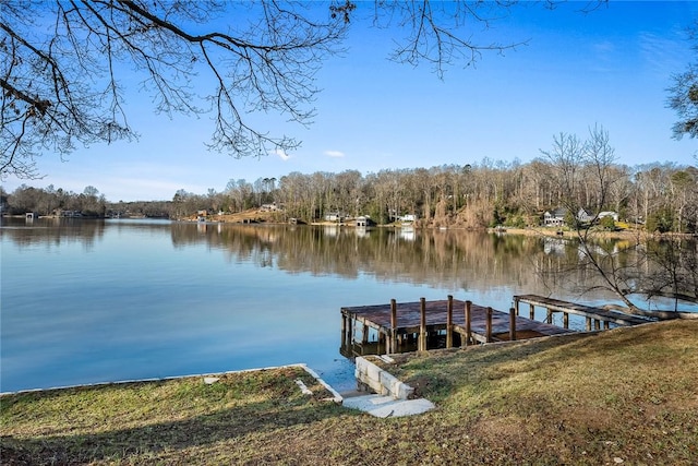 view of dock with a water view