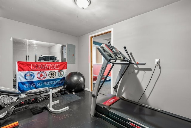 exercise room featuring electric panel