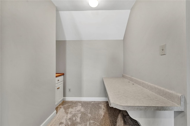 bathroom with baseboards and vaulted ceiling