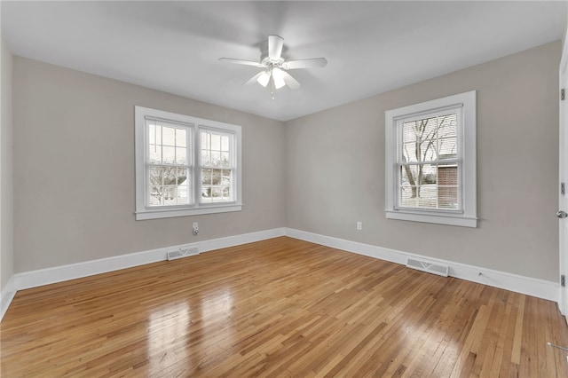 unfurnished room featuring visible vents, baseboards, and light wood-style flooring