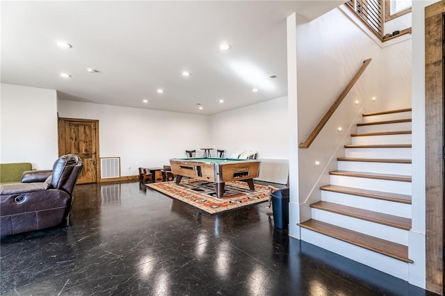 game room featuring visible vents, recessed lighting, and billiards