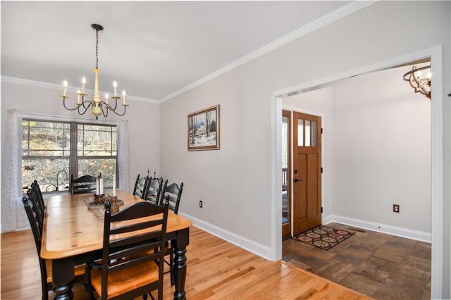 160 Julie Way, Pickens, SC 29671 - dining room with a chandelier, baseboards, ornamental molding, and wood finished floors