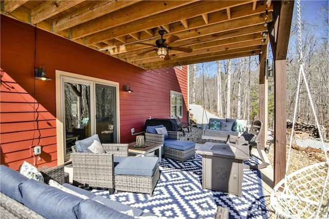 160 Julie Way, Pickens, SC 29671 - view of patio / terrace with an outdoor living space with a fire pit and a ceiling fan
