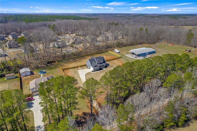 birds eye view of property with a forest view