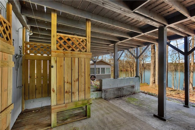 view of patio / terrace with a water view