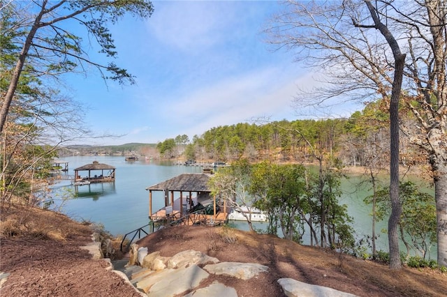 view of dock featuring a water view