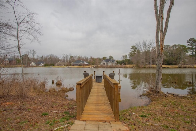 view of dock featuring a water view