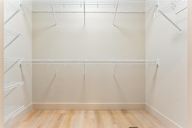 walk in closet with wood finished floors
