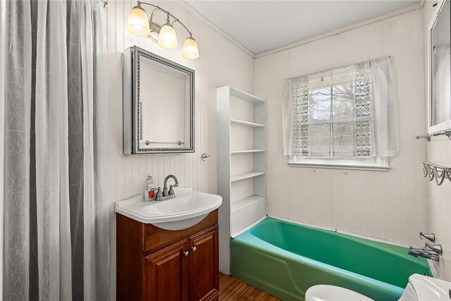 full bathroom featuring a bath and vanity
