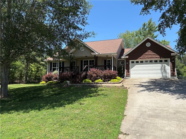 115 Morgan Rd, West Union, SC 29696 - view of front facade with a garage, concrete driveway, a front yard, and covered porch