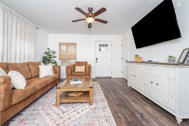107 Berkley Ave, Greenville, SC 29609 - living area featuring baseboards, wood finished floors, and a ceiling fan