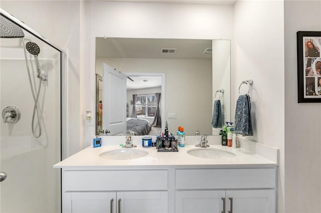 511 Oakmont Valley Trl, Seneca, SC 29678 - bathroom featuring a shower with door, double vanity, a sink, and connected bathroom