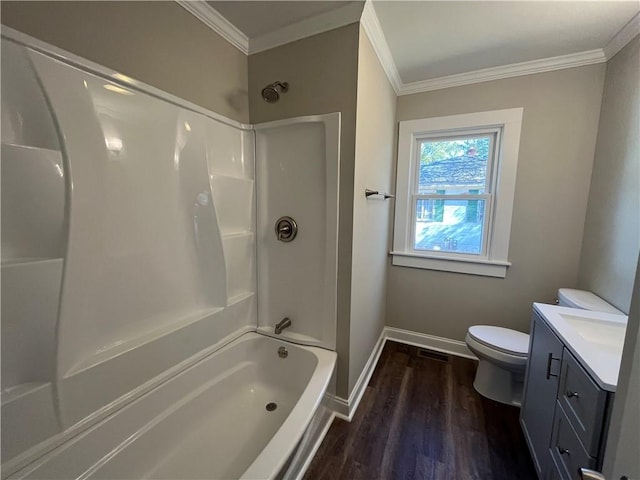 304 Oak Dr, Anderson, SC 29625 - full bathroom with vanity, crown molding, baseboards, and wood finished floors