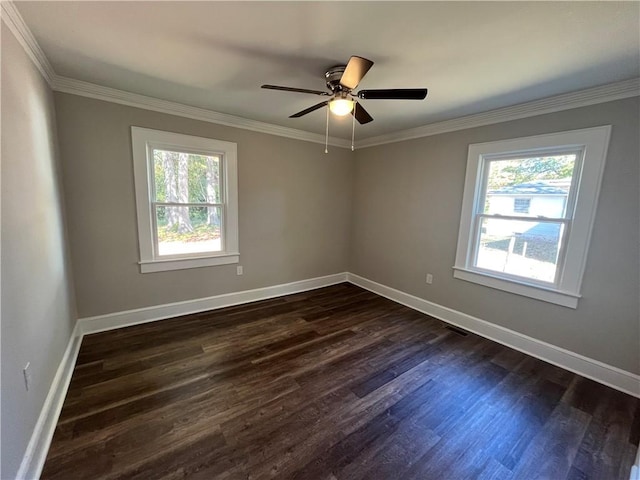 304 Oak Dr, Anderson, SC 29625 - spare room featuring ornamental molding, dark wood-type flooring, a healthy amount of sunlight, and baseboards