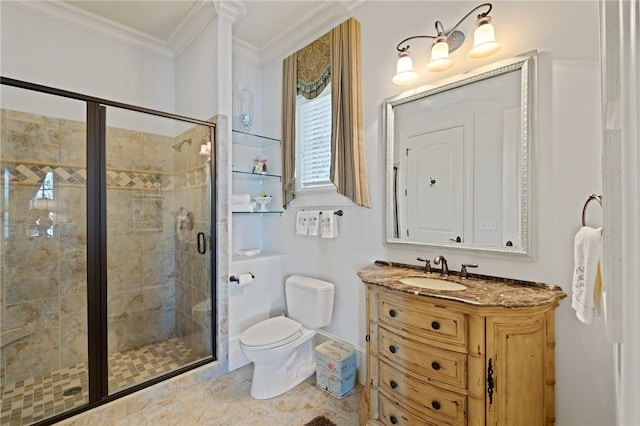136 Blue Water Trl, Salem, SC 29676 - full bath featuring vanity, toilet, ornamental molding, and a shower stall