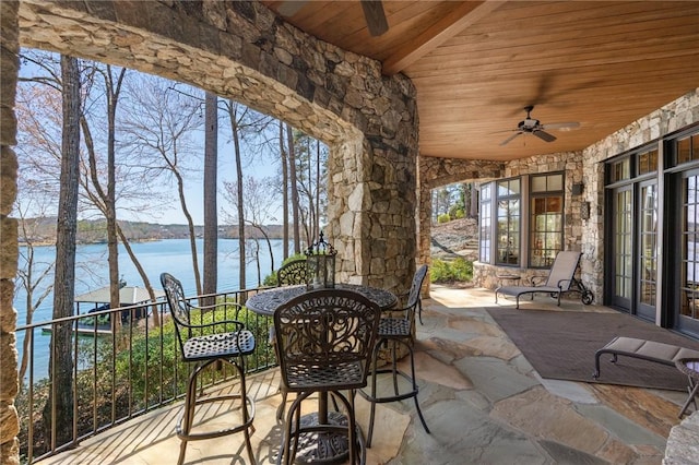 136 Blue Water Trl, Salem, SC 29676 - view of patio / terrace with french doors, a water view, and ceiling fan