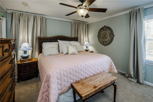 115 Pine Forest Dr, Easley, SC 29642 - carpeted bedroom with visible vents, baseboards, ornamental molding, and a ceiling fan
