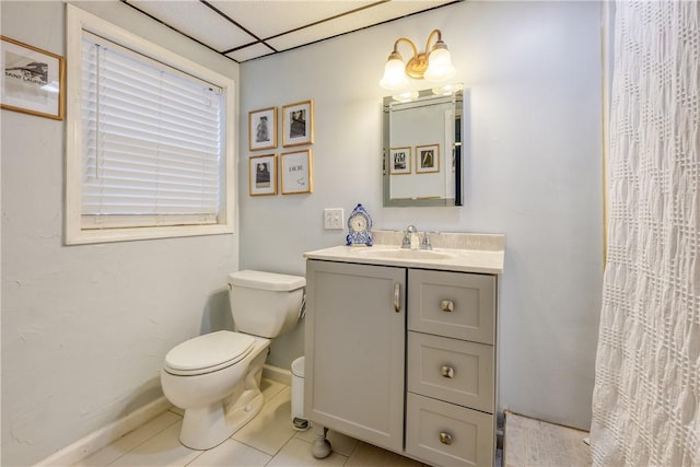 115 Pine Forest Dr, Easley, SC 29642 - full bathroom featuring tile patterned floors, toilet, a drop ceiling, baseboards, and vanity