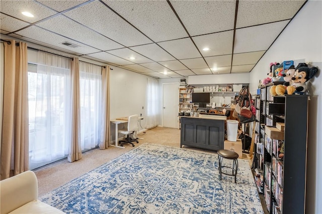 115 Pine Forest Dr, Easley, SC 29642 - interior space with light carpet, a drop ceiling, recessed lighting, and visible vents
