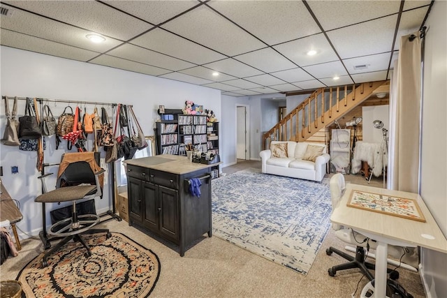 115 Pine Forest Dr, Easley, SC 29642 - interior space featuring stairway, recessed lighting, light colored carpet, and a drop ceiling