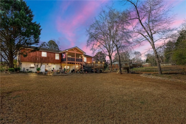 115 Pine Forest Dr, Easley, SC 29642 - yard at dusk featuring stairway and a wooden deck