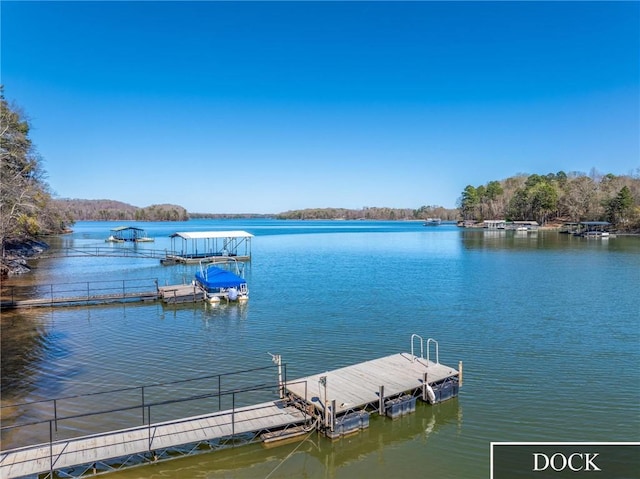 dock area featuring a water view