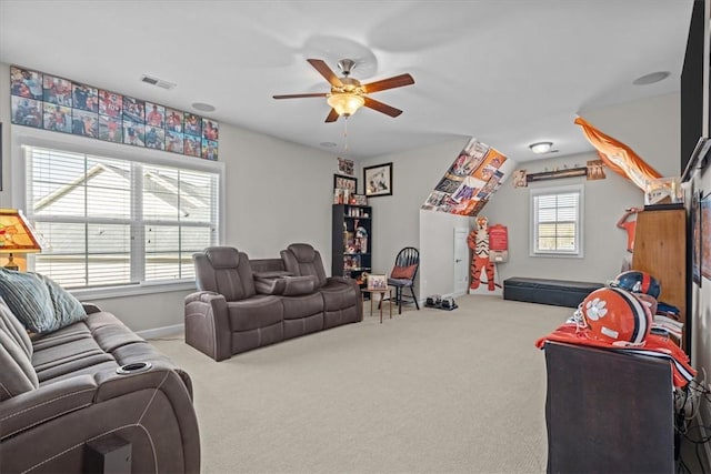 324 Crestgate Way, Easley, SC 29642 - living room with baseboards, carpet floors, and a ceiling fan