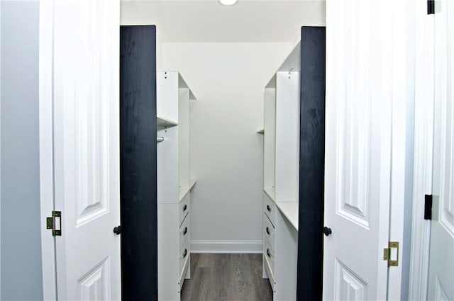 walk in closet featuring dark wood finished floors