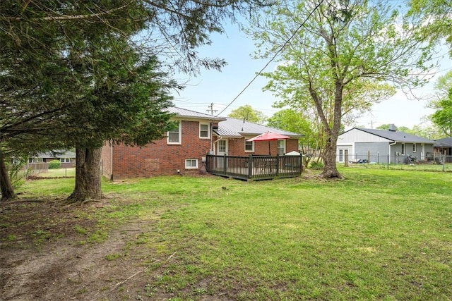 view of yard with fence and a deck