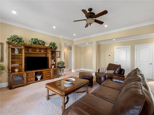 105 Green Cove Way, Six Mile, SC 29682 - living area with carpet floors, ornamental molding, and ceiling fan