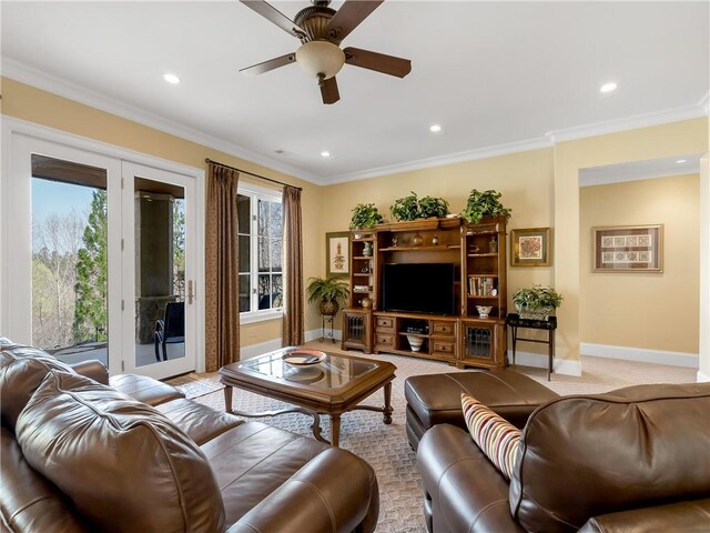 105 Green Cove Way, Six Mile, SC 29682 - living area with a wealth of natural light, crown molding, baseboards, and a ceiling fan