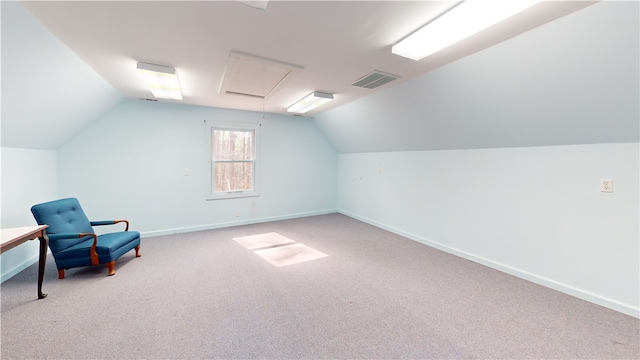 191 Crystal Ln, Townville, SC 29689 - bonus room featuring vaulted ceiling, carpet floors, attic access, baseboards, and visible vents