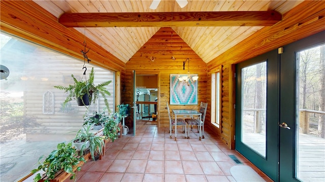 191 Crystal Ln, Townville, SC 29689 - sunroom / solarium with visible vents, an inviting chandelier, and beam ceiling