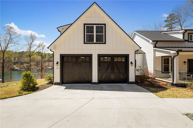 exterior space with driveway and board and batten siding