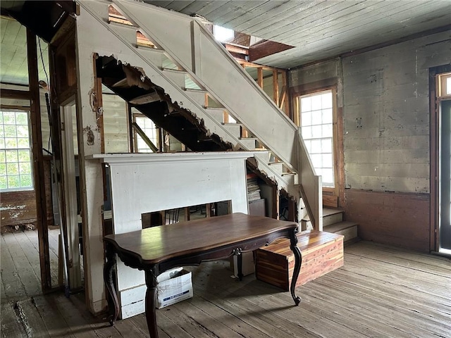 171 E Main St, Pendleton, SC 29670 - dining area featuring a wealth of natural light, stairs, and wood-type flooring