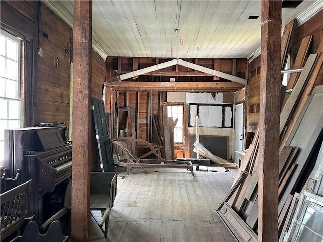 171 E Main St, Pendleton, SC 29670 - miscellaneous room with lofted ceiling, wooden walls, wooden ceiling, and hardwood / wood-style flooring