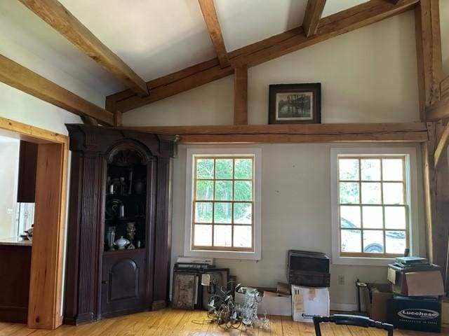171 E Main St, Pendleton, SC 29670 - living room with vaulted ceiling with beams and light wood-type flooring