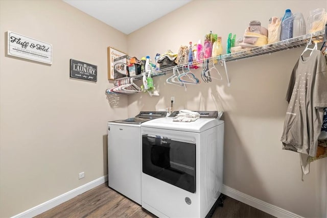 185 Norfolk Cir, Anderson, SC 29625 - washroom with baseboards, wood finished floors, laundry area, and washer and dryer