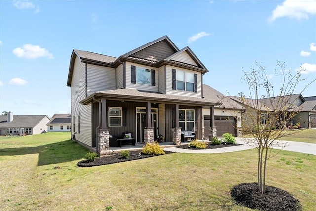 185 Norfolk Cir, Anderson, SC 29625 - craftsman-style home with a front yard, concrete driveway, an attached garage, board and batten siding, and a porch