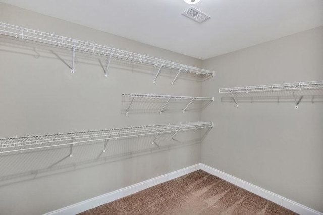 spacious closet featuring carpet floors and visible vents